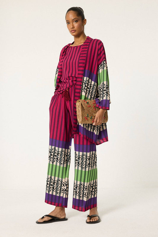 Striped 3-Piece Kimono Set – Fuchsia