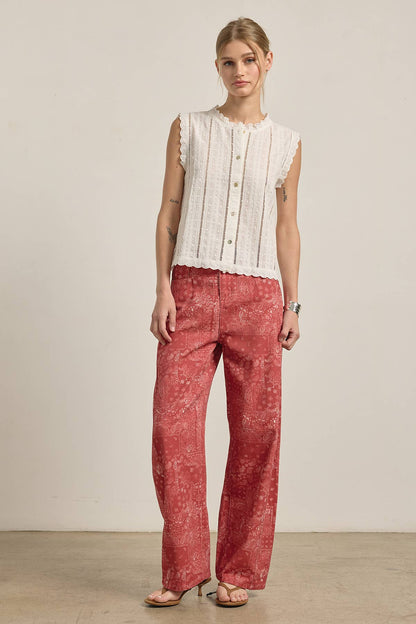Washed Bandana Print Wide Leg Pants: BANDANA RED