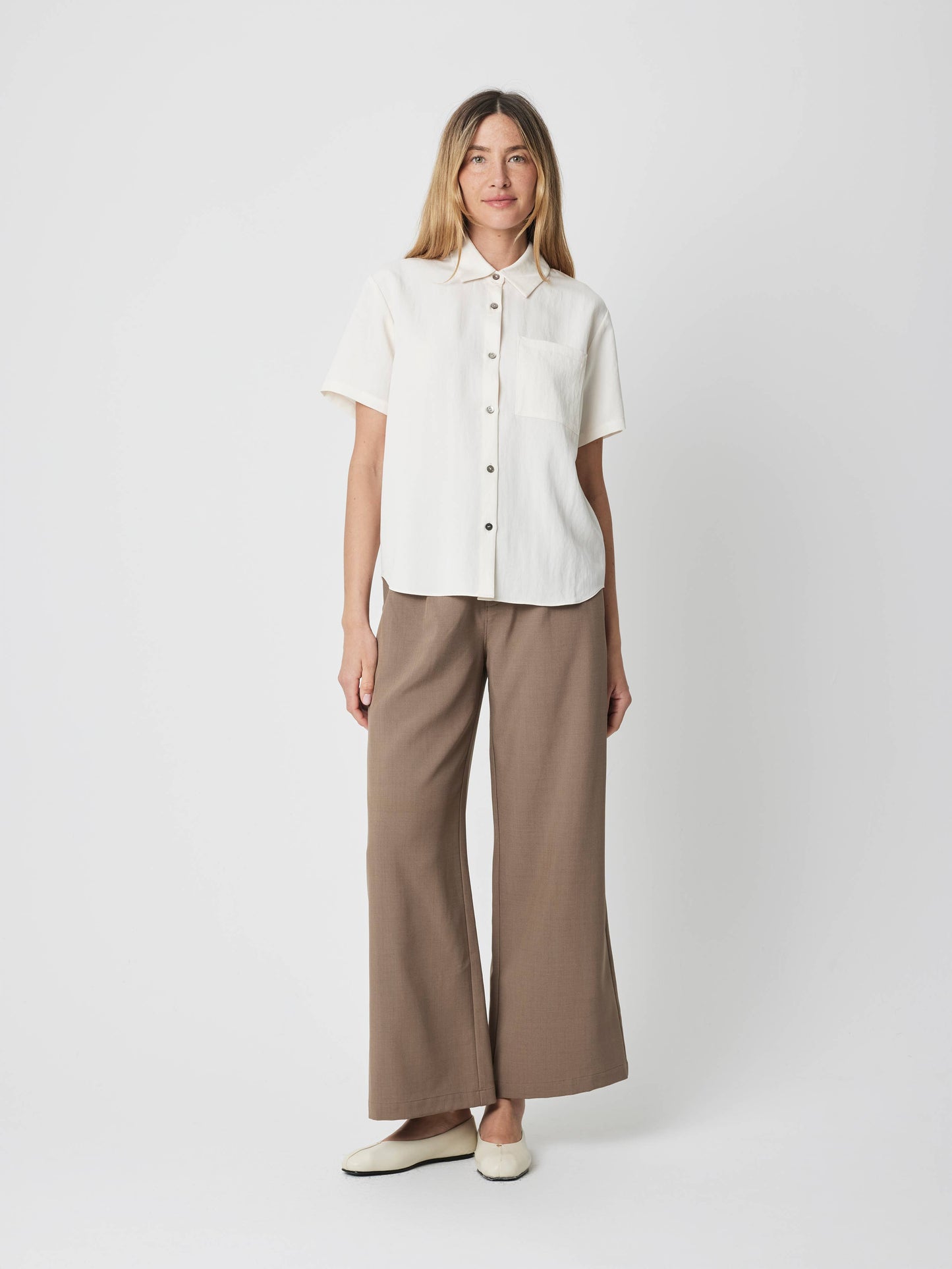 The Julie Button Up Relaxed Collared Shirt: Cream