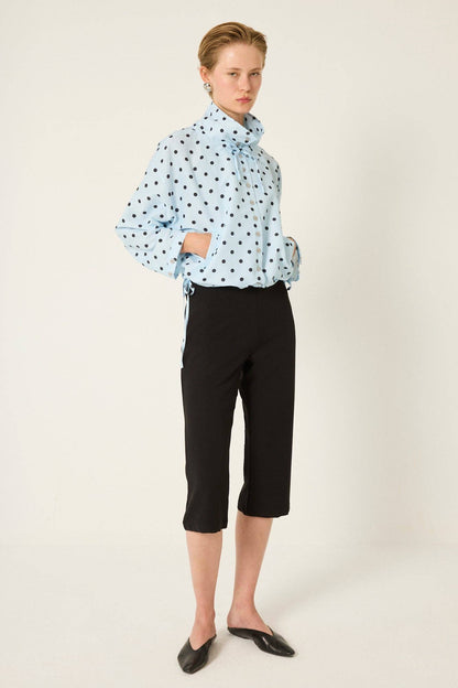 Polka Dot Cropped Bomber Jacket - Blue