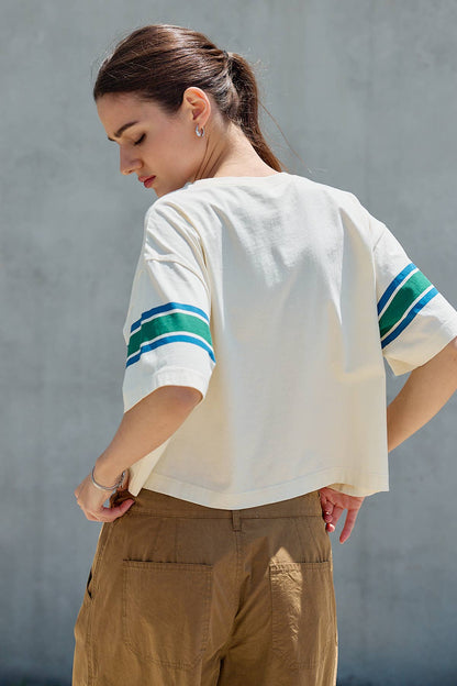 Abigail - Retro Stripe Boxy Tee: IVORY