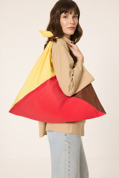 Color Block Oversized Tote Bag – Red