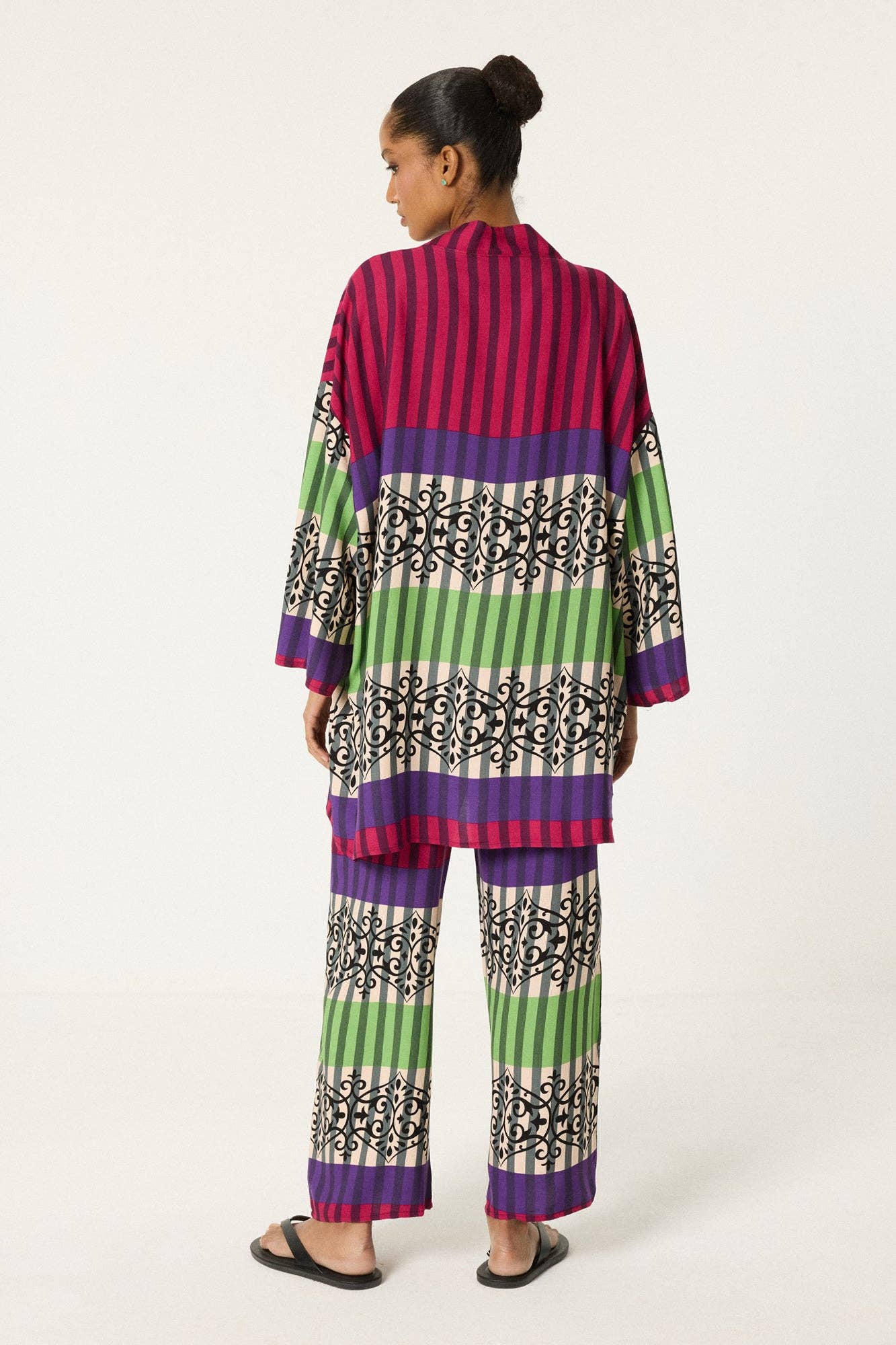 Striped 3-Piece Kimono Set – Fuchsia