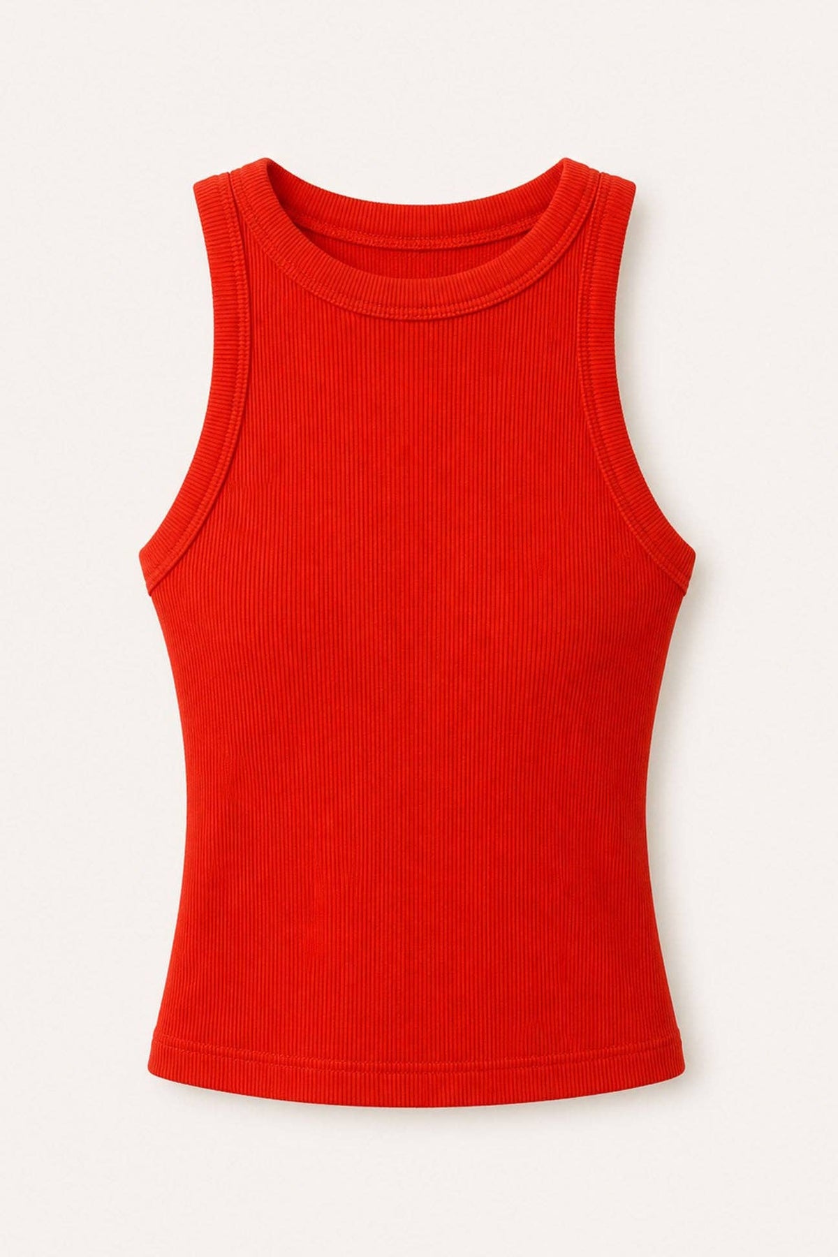 Cotton Ribbed Sleeveless Tank - Red/Orange