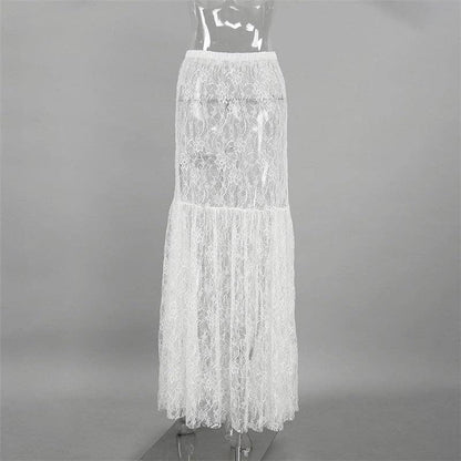 High-Waisted Lace Skirt - White Floral Lace