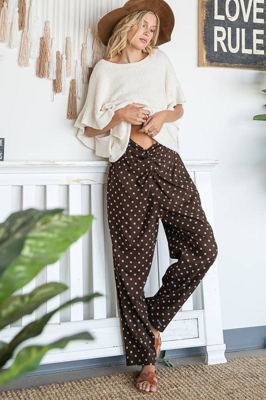 Twist Waist Pants With Pockets: BROWN