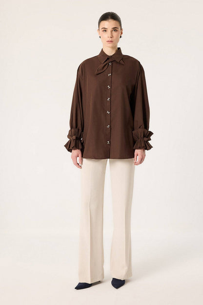 Pleated Cuff Tie-Waist Shirt
