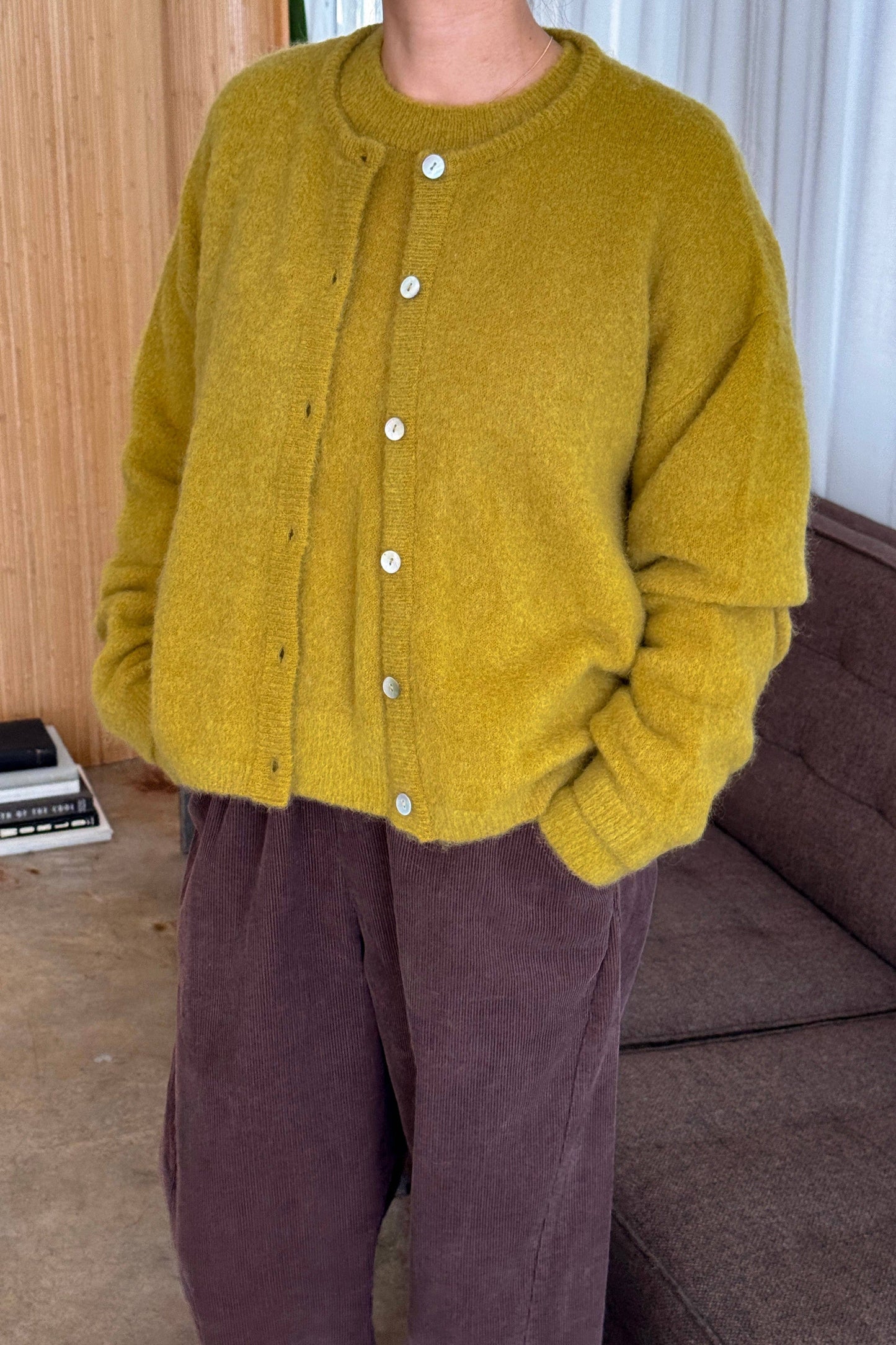 Leila Mohair Cardigan: Bistro Yellow