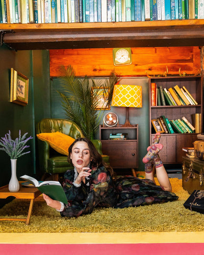 Dark Florals Black Sheer Crew Sock