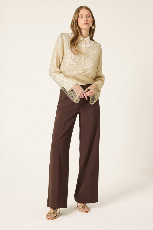 Openwork Knit Layered Blouse - Gold ONE SIZE