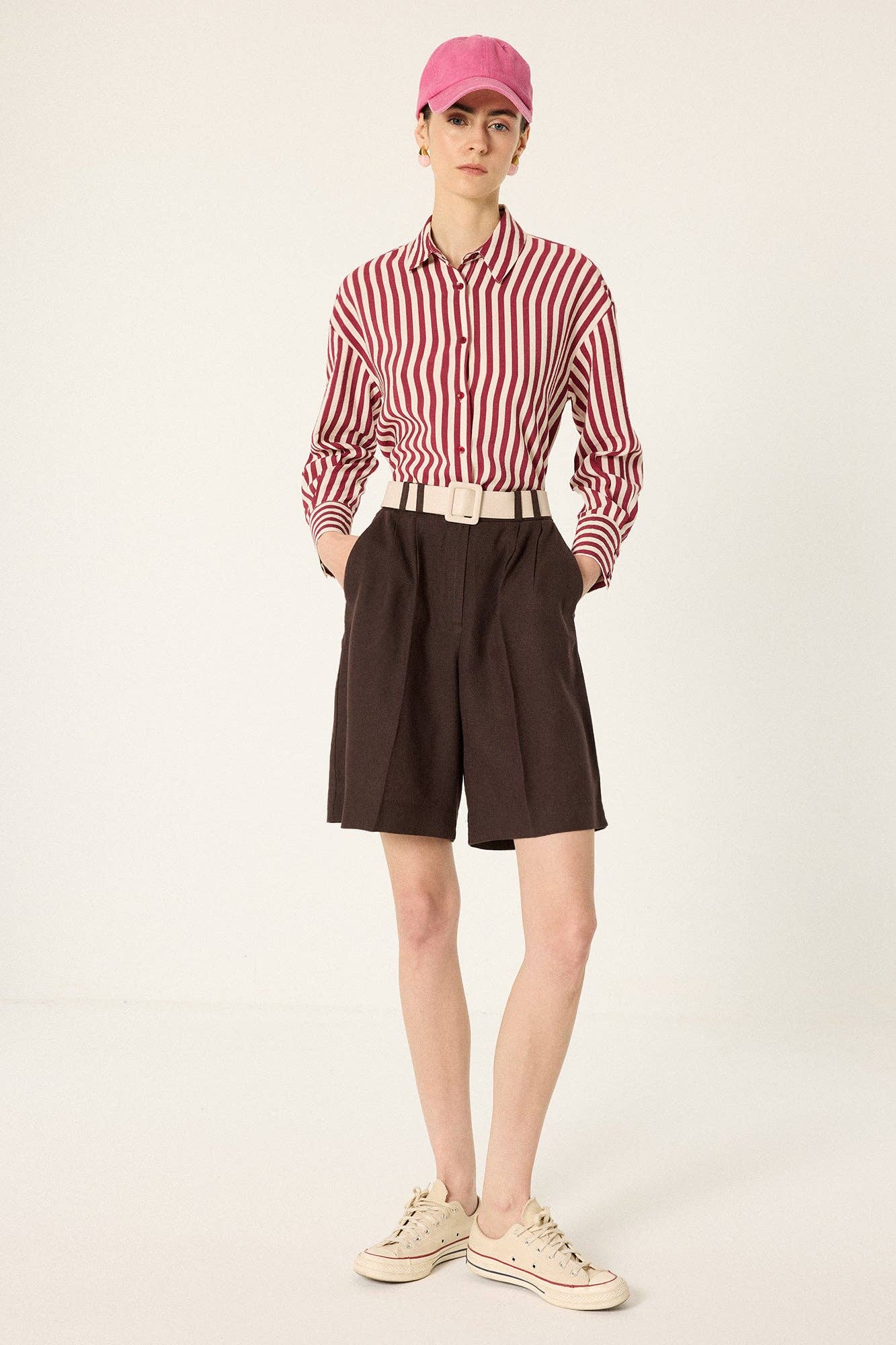 Relaxed Stripe Viscose Shirt: Burgundy