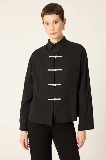 Textured Bow Detail Jacket – Minimal Chic Lightweight Layer: Black / M