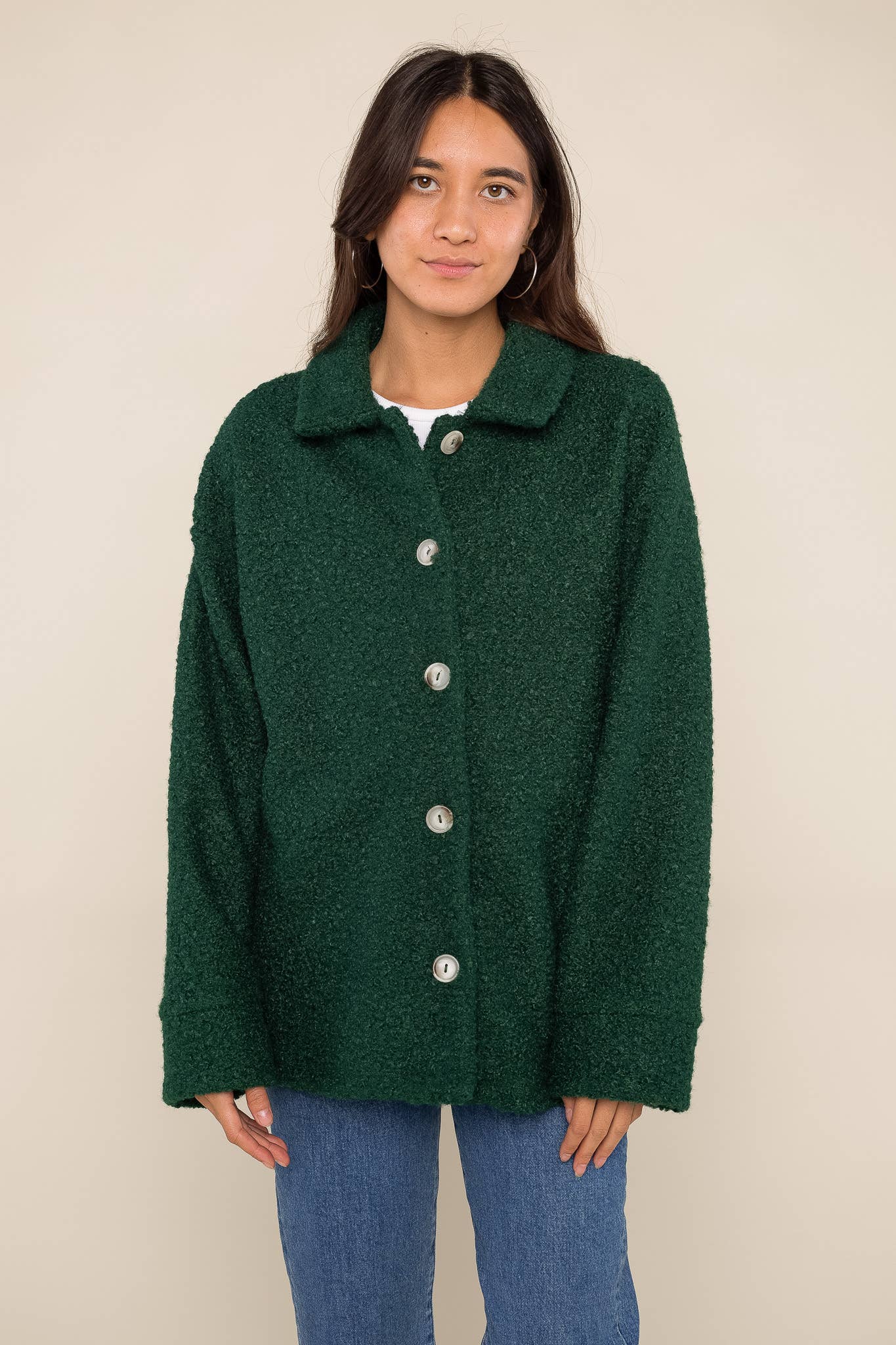 Bethany Sherpa Jacket: Hunter Green