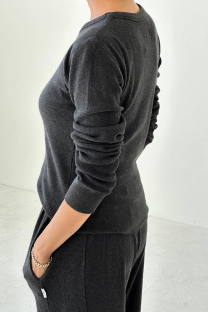 Pointelle Fundamental Tee: Charcoal