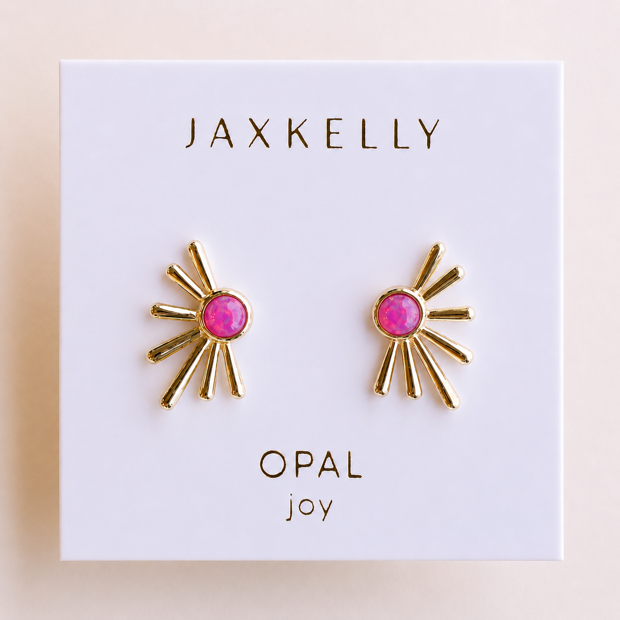 Sun Ray - Pink Opal - Gold Earrings