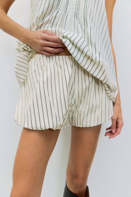 The Harper Shorts | Striped Poplin Bubble Shorts: BONE-BLACK