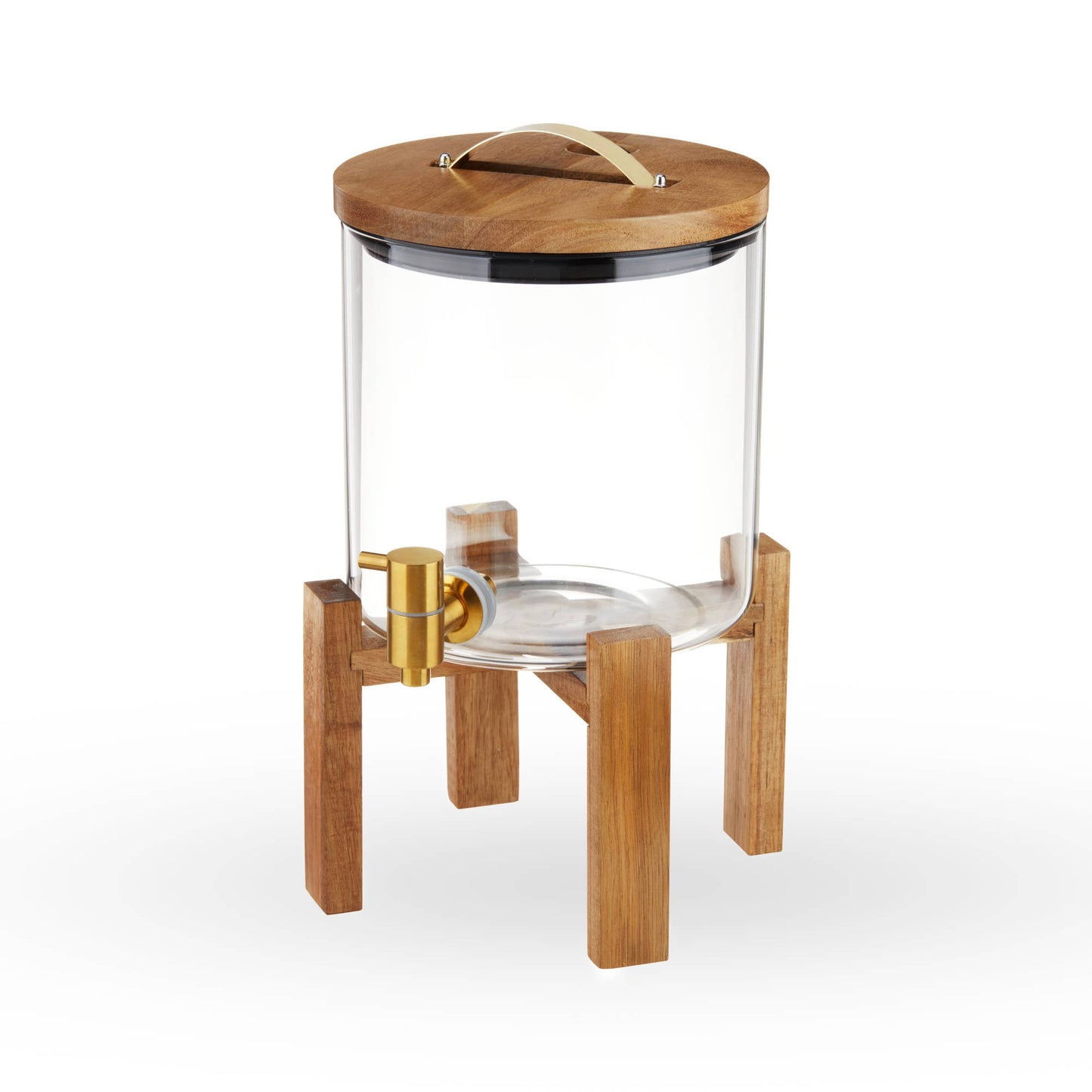 Acacia and Glass Beverage Dispenser w Collapsable Stand: Brown / Acacia / Glass