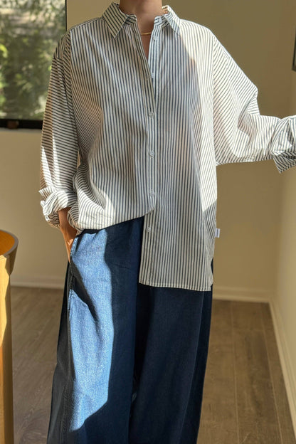 Light Weight Owen Shirt: Denim Stripe On White