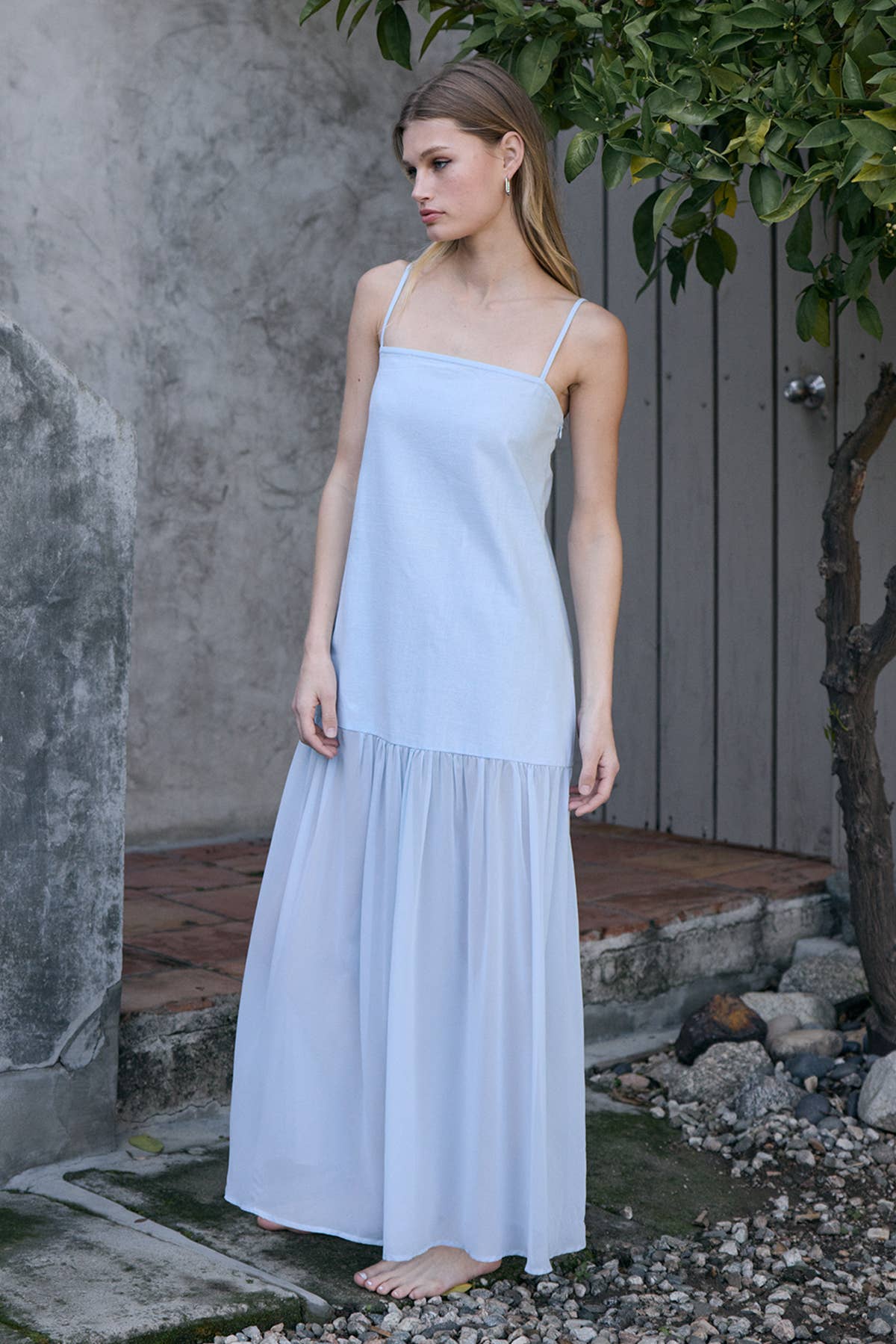Muse Sheer Maxi Dress: LIGHT BLUE