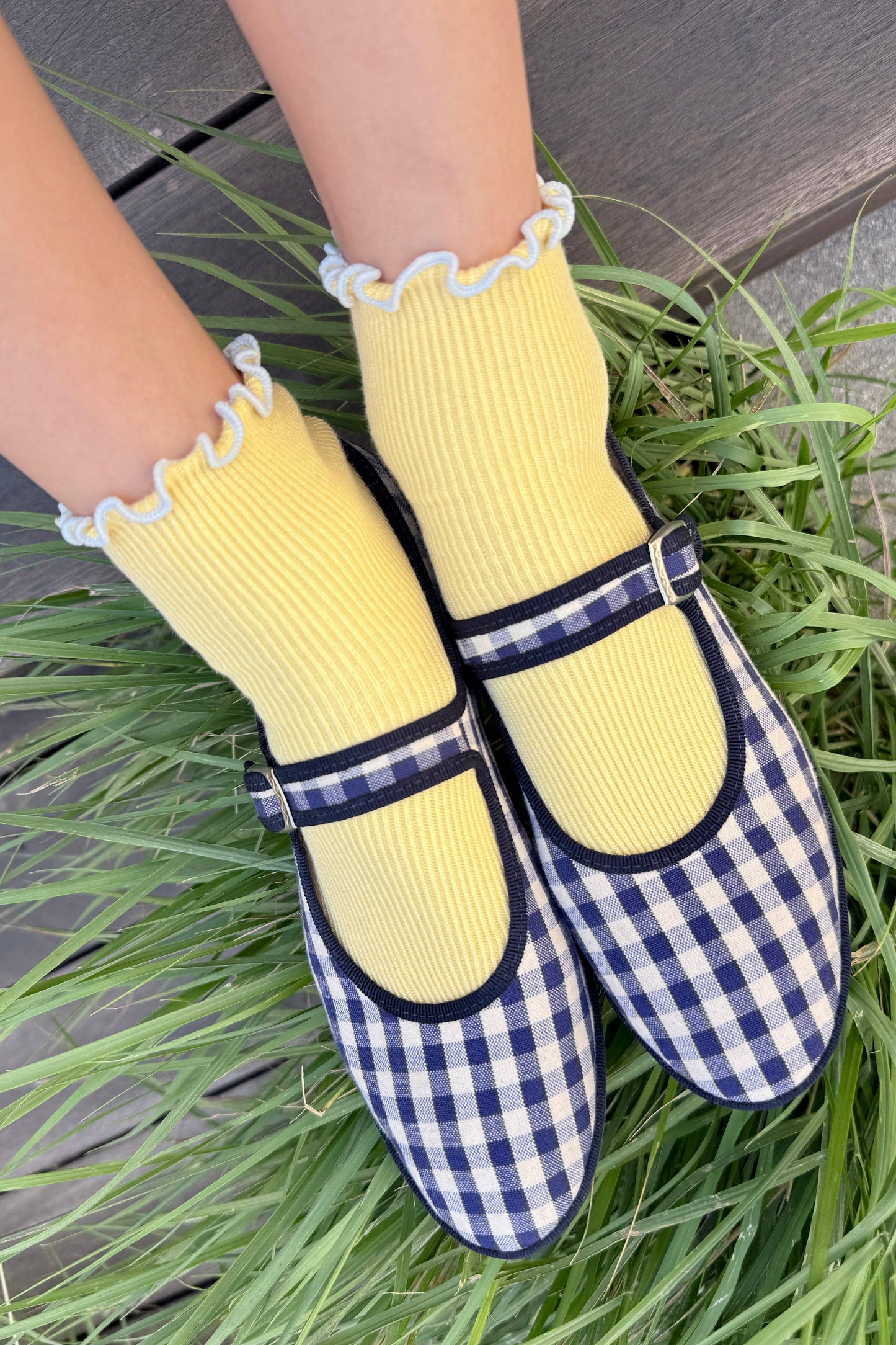 The Petite Ruffled Modal Socks: BUTTER / BABY BLUE