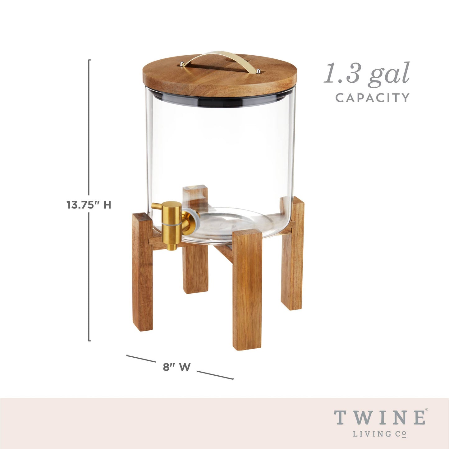 Acacia and Glass Beverage Dispenser w Collapsable Stand: Brown / Acacia / Glass