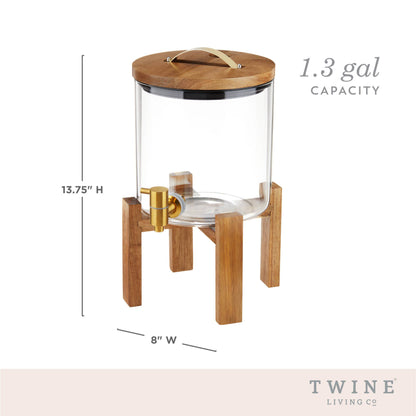 Acacia and Glass Beverage Dispenser w Collapsable Stand: Brown / Acacia / Glass