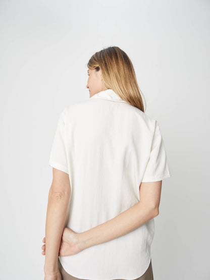 The Julie Button Up Relaxed Collared Shirt: Cream