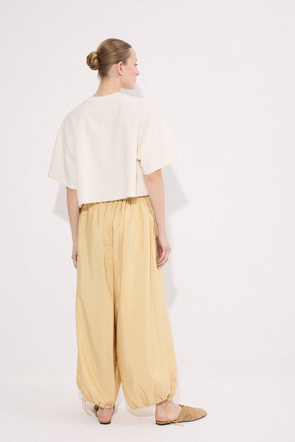 Relaxed Balloon Fit Cupra Pants – Elastic Waist Lightweight: Yellow