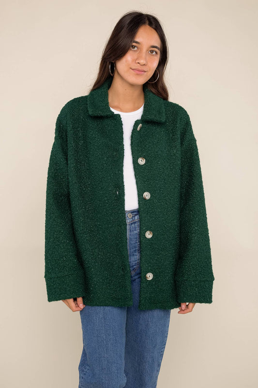 Bethany Sherpa Jacket: Hunter Green