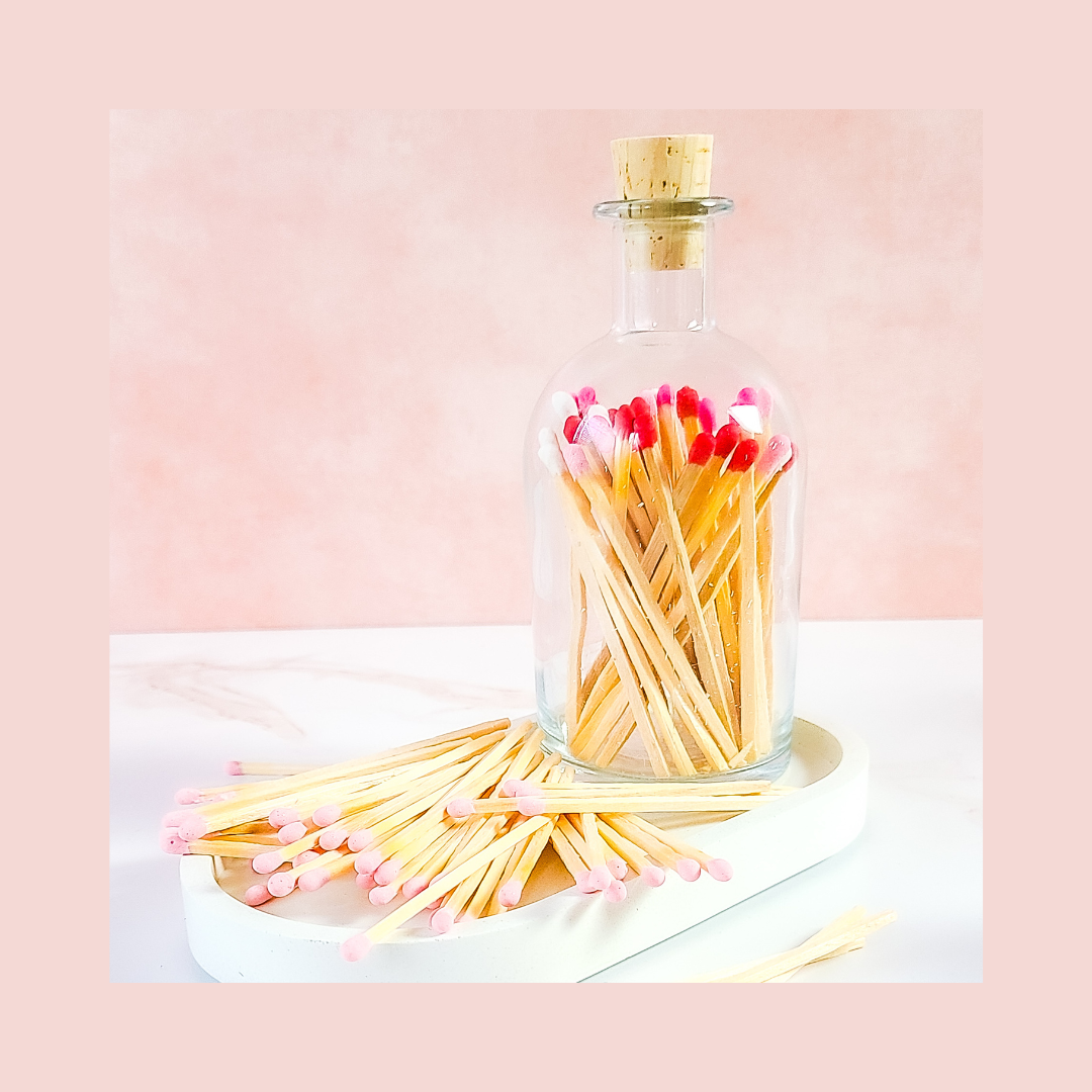 Valentine Mix Long Matches in Corked Apothecary Jar