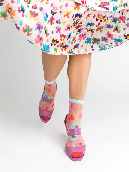 Ribbon Roses Sheer Ankle Sock