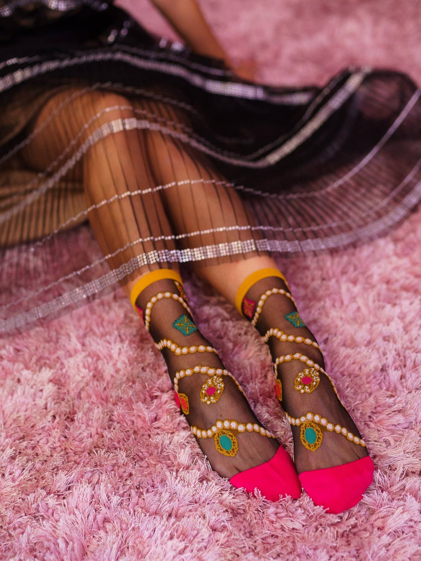 Pearls & Jewels Black Sheer Ankle Sock