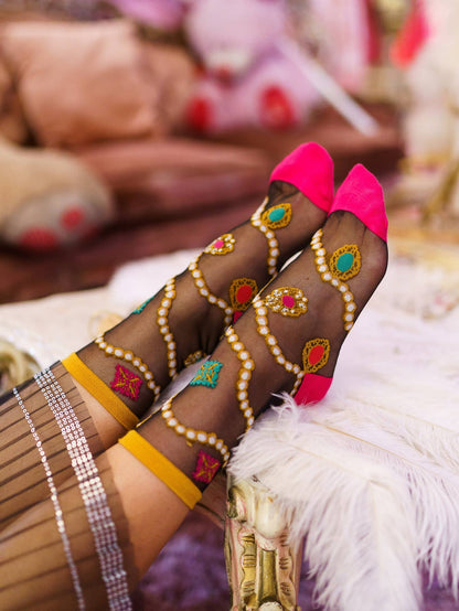 Pearls & Jewels Black Sheer Ankle Sock