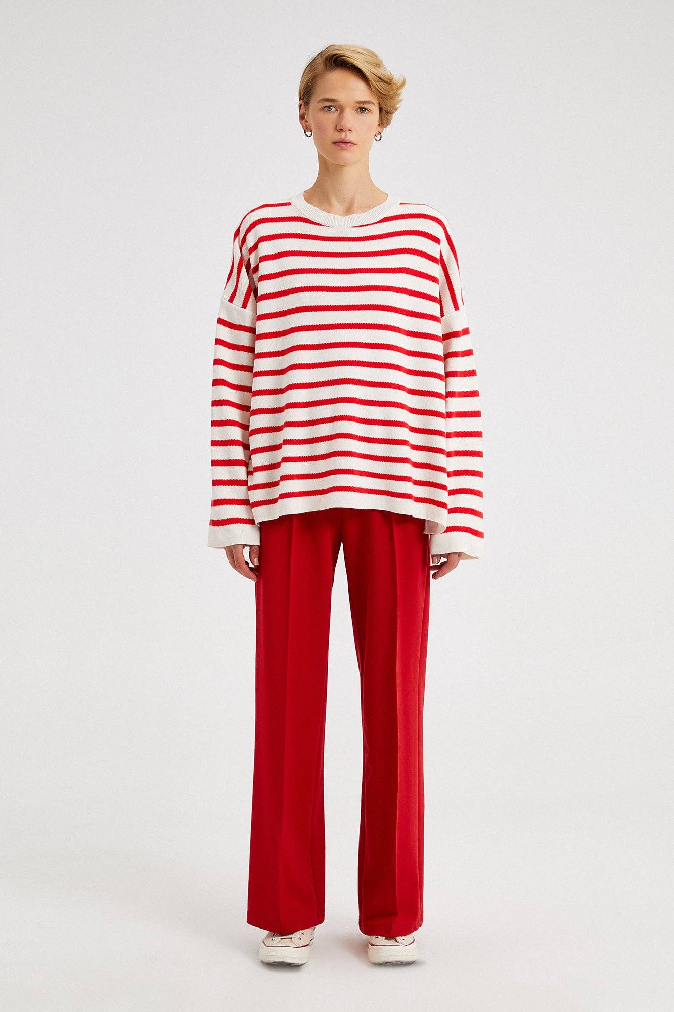 Striped Knit Sweater - Red