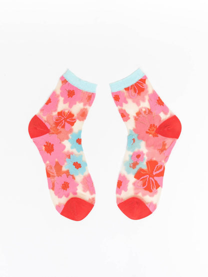 Ribbon Roses Sheer Ankle Sock